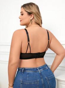 1 件大码优雅黑色蕾丝钢圈文胸、内衣 - 黑色 - 查看 2