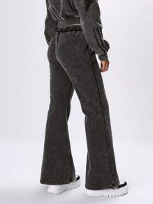 MUSERA Washed Low Rise Fit Flare Tracksuit Trousers Summer Vacation Airport Chic Elegant Casual - Black - View 4