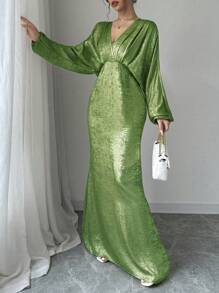 Elenzga High-End High Quality Long Sleeve Dress Fall Cloth For Women - Green - View 4