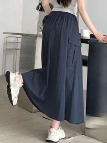 DAZY 女士纯色伞裙工作裙 - 藏蓝色 - 查看 3