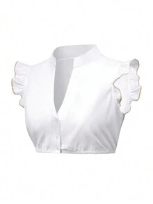 Traditionele Beierse Dirndl-jurk voor dames, crop top met V-hals, voor Oktoberfest en Halloween. - Kaki - Bekijken 3
