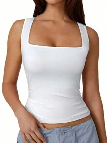 SHEIN SXY Summer;Casual Clothing Black Autumn Base Layer Solid Color Women's Tank Top