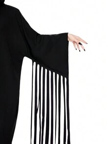 ROMWE Avant 角色扮演鬼魂流苏连帽领长袖角色扮演服装斗篷外套，女士万圣节服装 - 黑色 - 查看 2