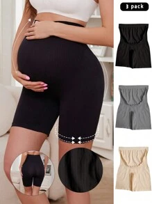 Moonlight&Mama 3 piezas de ropa interior sin costuras y acanalada de cintura alta para maternidad - Multicolor - Ver 3