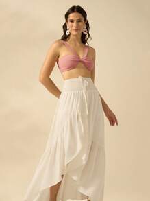 CAJUNI Women Flounce Asymmetrical White Maxi Boho And Elegant Skirt , Perfect For Holiday And Casual Outing - White - View 10
