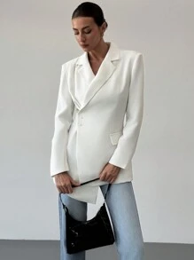 Aloruh New White Garibaldi Cinched Waist Asymmetric Hem Elegant Women Blazer - White - View 6