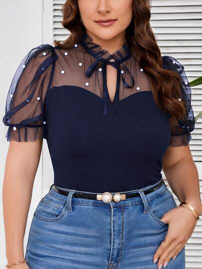 SHEIN Clasi Plus Size Women Summer Leopard Print Ruffle Collar Cap Sleeve Frill Trim Fashionable Blouse