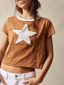 Bohemela T-shirt moulant à col rond et manches courtes pour femmes, décontracté et d'été