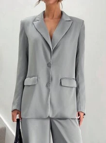 SHEIN Essnce Damen Anzug, Damen Blazer, Damen Zweiteiler, Polizei Kostüm für Damen, Damen Herbst Set, Business Lässig Damen Kostüm, Damen Winter Set, Elegantes Kleid, Damen karierten Blazer, Damen Winterkleid, Outfit Set, Herbst Set, Büro Lehrerin Tracht, Pendler Damen Anzug - Hellgrau - Übersicht 5