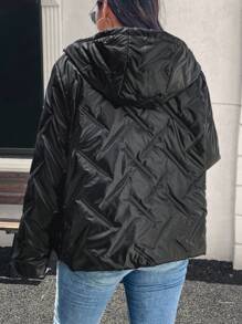 SHEIN LUNE Color Block Hooded Zip-Up Padded Warm Short Padded Coat Plus Size Winter Clothes - Multicolor - View 4