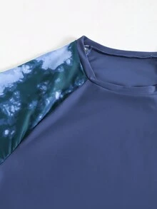 Manfinity Swimmode 3pcs Men Tie-Dye Printed Splice Long Sleeve Top, Shorts & Pants Swimwear Set