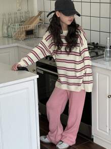 Dazy Kids Tween Girl Striped Crewneck Sweater Set, Fall Clothing - Pink - View 2