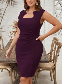SHEIN Clasi Plus Size Ruched Bodycon Royal  Mini Dress
