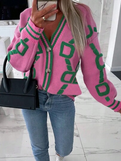 Plus Size Casual Single-Breasted Long Sleeve Cardigan Sweater For Women