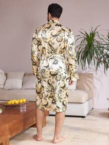 Manfinity ChillVibe Men's All-Over Print Tie Waist Long Sleeve Robe - Multicolor - View 6