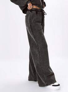 MUSERA Washed Wide Leg Sweatpants Vacation Sexy Winter Casual - Black - View 4