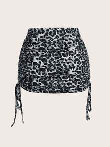 SHEIN EZwear Chân váy mini xếp ly họa tiết da báo cạp bất đối xứng - Xám - Xem 2