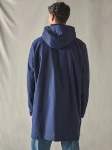 Manfinity VCAY 男士休闲宽松连帽长袖风衣，适合秋冬 - 藍色 - 查看 2