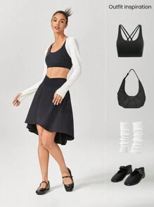 GLOWMODE Vital Swift Crossover Rock mit hohem und niedrigem Saum, Taschen, eingebauten Shorts, leichter Unterstützung, geringer Auswirkung, für den täglichen Lässig Gebrauch, schnelltrocknend, feuchtigkeitsableitend - Schwarz - Übersicht 5