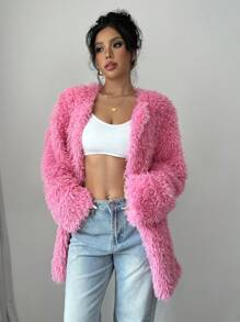 Chiquease Women's Pink Fluffy Winter Coat - Pink - View 3