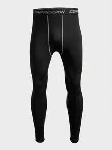 Manfinity Sport PWRUP 男友风格男士字母印花弹力腰部压缩紧身裤，瑜伽