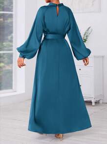 SHEIN Lady 大码女士优雅蓝色通勤连衣裙，秋季长款正式晚礼服秋季女士服装秋季连衣裙外出服装舞会礼服演唱会女士服装 - 水鴨藍 - 查看 2