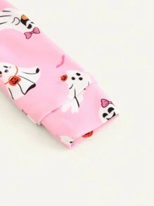 Cozy Pixies 2pcs Baby Girl Snug Fit Halloween Ghost Print Knitted Crew Neck Sweatshirt And Pants PJ Set - Pink - View 3