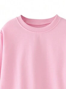 SHEIN 3 件套年轻女孩可爱图案印花圆领运动衫，粉色、黄色和蓝色，非常适合日常休闲穿着 - 彩色 - 查看 3