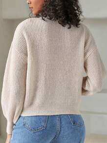 SHEIN LUNE Plus Size Buttoned Drop Shoulder Cardiganbusiness Casual Woman,Holiday Outfits,Country Tops, For Winter - Apricot - View 2