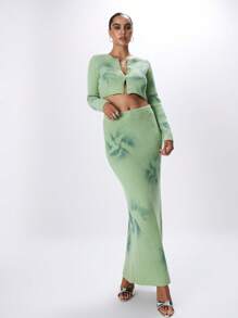 MUSERA Cropped Knit Long Sleeve Cardigan Y2k Spring Casual Cute 90's Sun Summer - Green - View 4