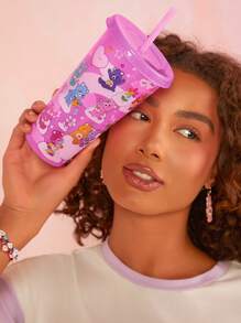SHEIN X Care Bears Vaso con cañita de 750ml con impresión de dibujos animados que cambia de color, diseños de Cheer Bear, Bedtime Bear y Tenderheart Bear, regalos - Rojo violeta - Ver 6