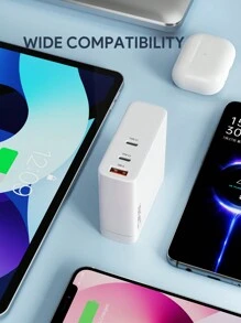 JMMO USB充電器 140W 3孔牆充快速充電器，2個USB-C孔與1個USB-A孔，超快雙用筆電手機充電器，便攜式充電器 - 白色 - 查看 5