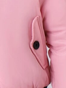 SHEIN Winter Pink Zipper Detachable Collar Pocket Warm Girl Short Windbreaker Fashionable Children Jacket - Pink - View 4