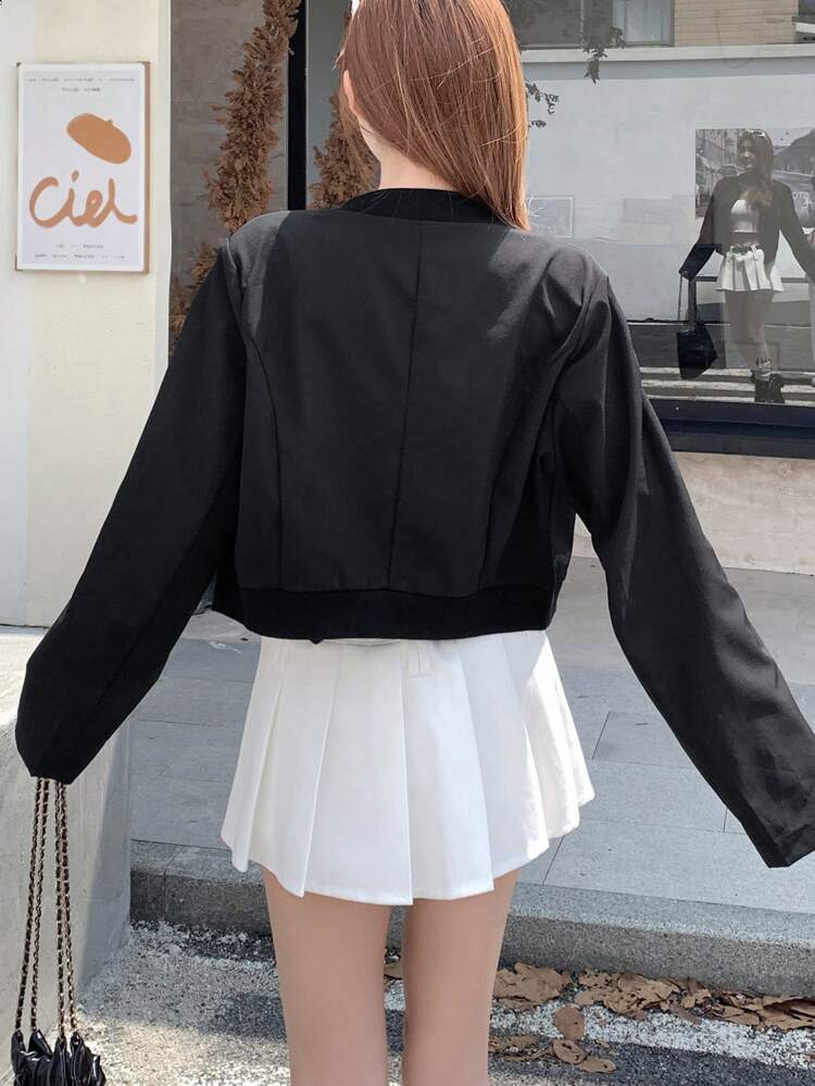 Solid Color Fitted Short Bow Jacket For Women,Fall Clothes
