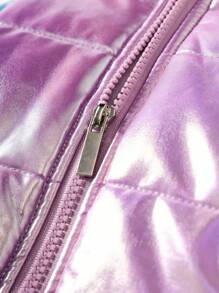 Baby Girls' Color Block Hooded Padded Coat, Simple Daily Style - Purple - View 6