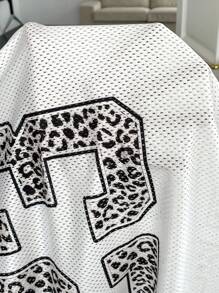 SHEIN EZwear 女式网眼印花 T 恤 - 白色 - 查看 7