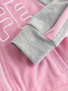 SHEIN 年轻女孩拼色连帽运动衫休闲运动夹克