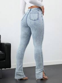 SHEIN Tall Jeans pitillo elásticos para mujer con abertura lateral, azul