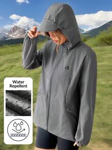 SHEIN EZwear Women's Casual Loose Letter Printed Hoodie Jacket, Spring Autumn - Grey - View 8