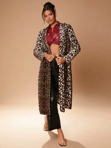 Hauture Velvet Leopard Print Lightweight Coat - Black - View 6