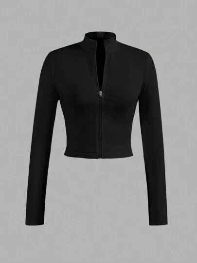 Slaydiva Women's Casual Elastic Half-Zip V-Neck Tight Fitting Long Sleeve Tee, Basic Essential Autumn Winter