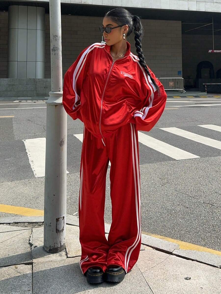 Muchica Women's Autumn New Large Red Stand Collar Jacket - Red - View 1