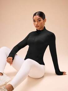 女士黑色修身运动夹克，女士黑色夹克 - 黑色 - 查看 5