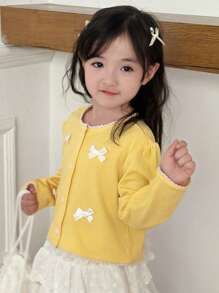 DAZY Young Girl Casual Round Neck Long Sleeve T-Shirt With Bow Decor, Autumn & Winter - Yellow - View 6