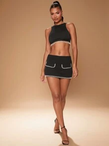SHEIN Haute Top sin mangas con adorno de flecos para mujer