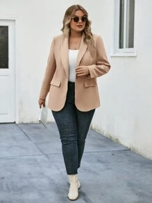 SHEIN LUNE Chaqueta tipo blazer elegante de manga larga con cuello chal de unicolor, talla grande, primavera otoño