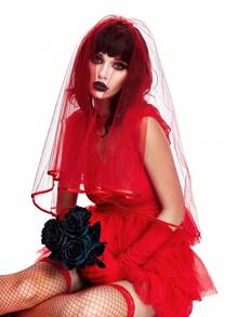 ROMWE J-Fashion 1 pièce Voile en dentelle rouge multicouche pour femmes avec peigne à cheveux, convient pour tous les styles gothiques et saisons