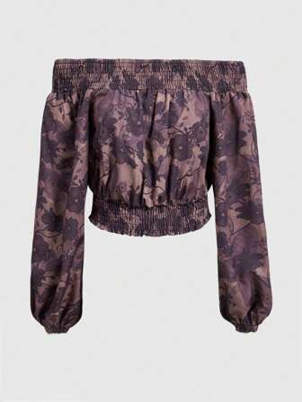 Fairycore Women's Off-Shoulder Floral Print Shirt