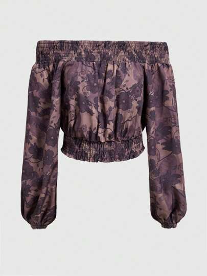 Fairycore Frauen Off-shoulder Blumenmuster Shirt