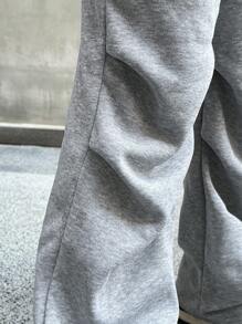 Tween Girl Loose Pleated Fleece Wide Leg Sweatpants - Light Grey - View 5